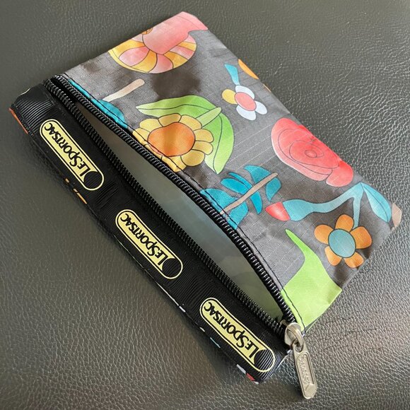 LeSportsac Cosmetic Pouch Brown Floral Mini Makeup Bag - Picture 2 of 3